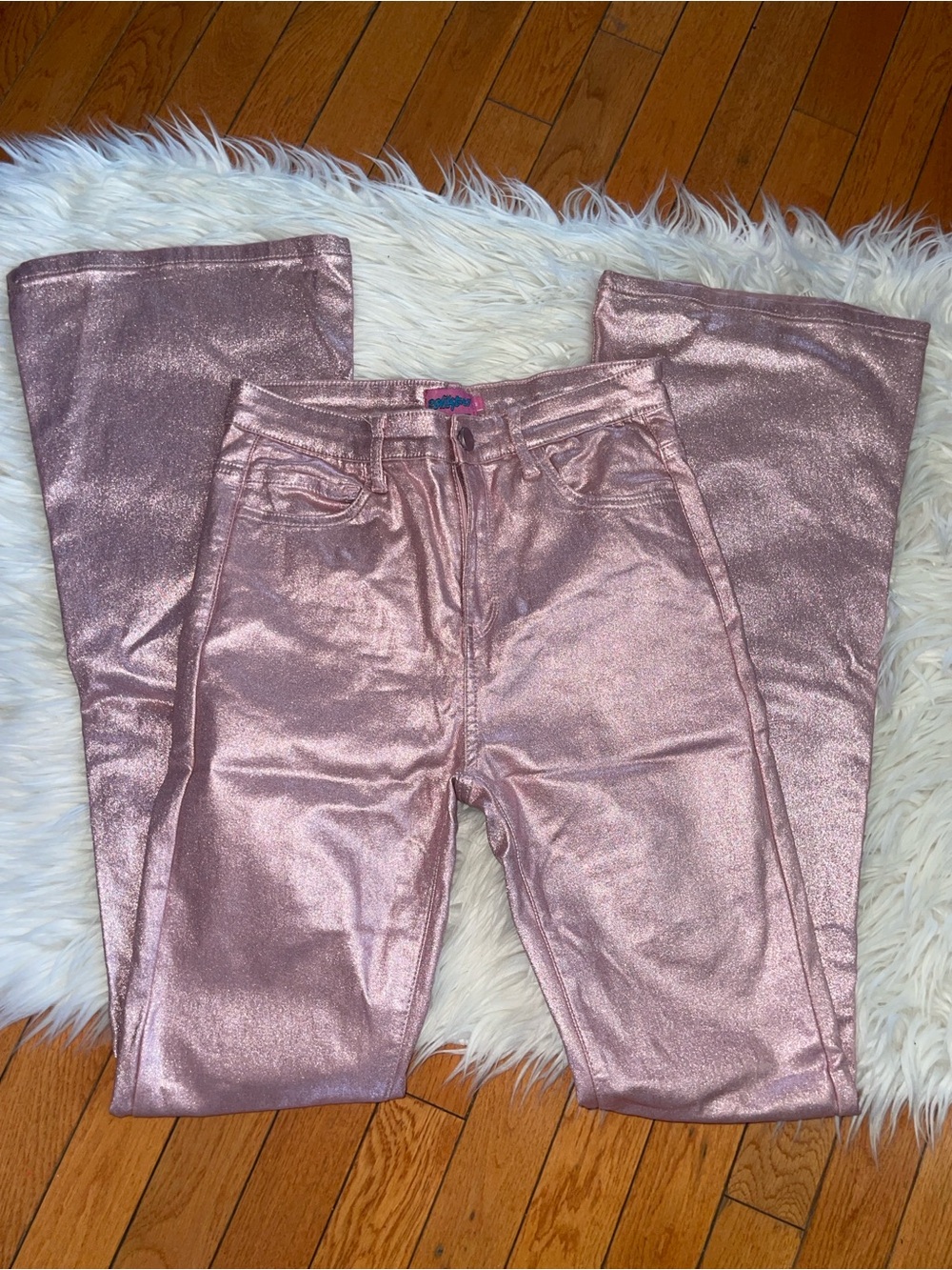 Edikted Pink Metallic Flare Pants Shimmer Y2K Disco Festival Size Medium